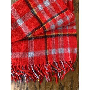 Vintage Faribo Red & Gray Plaid Woolen Scarf
